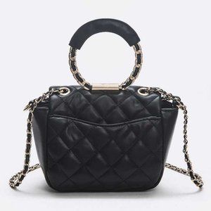Top Handle Quilted Iconic Shoulder Bag - Black